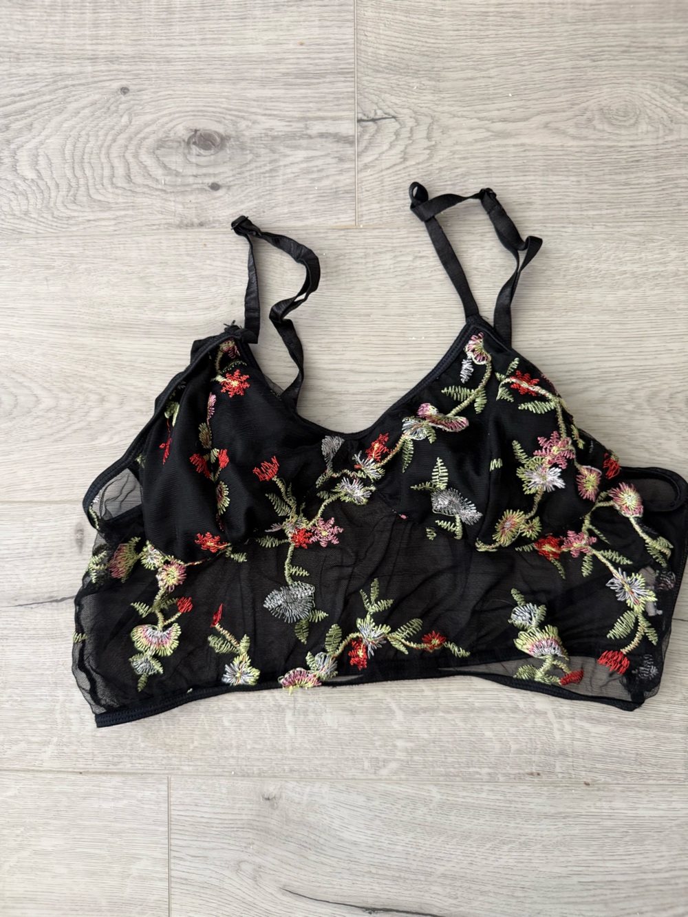 Black Floral Sheer Bralette - Women Intimates